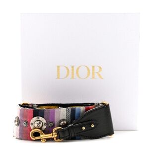 CHRISTIAN DIOR Canvas Embroidered Studded Rainbow Shoulder Strap